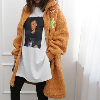 Belted-detail Fleece-sherpa Long Jacket