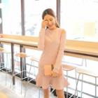 Cutout-shoulder Ruffle-hem Dress