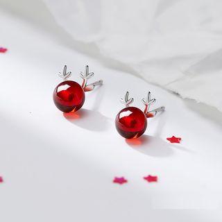 Christmas Bead Deer Stud Earring 1 Pair - As Shown In Figure - One Size