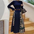 Long-sleeve Print-panel Knit Midi Dress