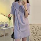 Collared Button-up Mini Dress Purple - One Size
