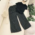 Set: Short-sleeve Crop T-shirt + Polka Dot Wide-leg Pants