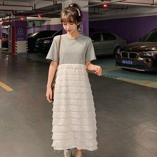 Short Sleeve Fringed Layered Dress