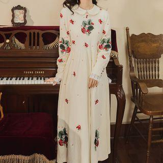 Long-sleeve Cartoon Embroidery Midi Dress