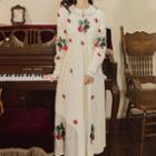 Long-sleeve Cartoon Embroidery Midi Dress