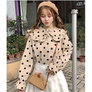 Frill-trim Dotted Corduroy Blouse