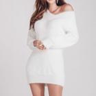 Long-sleeve Fleece Mini Dress White - One Size