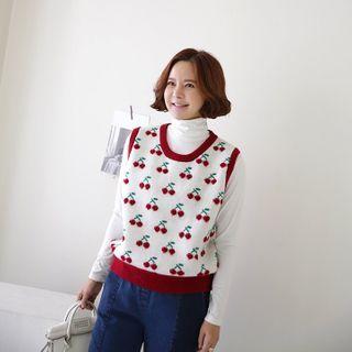 Cherry Pattern Ringer Knit Vest
