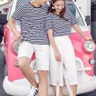 Couple Matching Set: Striped Short-sleeve T-shirt + Shorts / A-line Midi Skirt