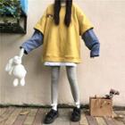 Mock-two Piece Crewneck Panel Loose-fit Long-sleeve Sweatshirt