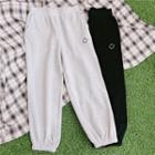 Smiley Face Embroidered Straight Leg Pants