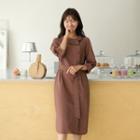 Button-side Pleated-cuff Shirtdress With Belt Dark Pink - One Size