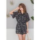 V-neck Floral Print Chiffon Playsuit