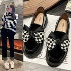 Bow Checker Faux Leather Loafers