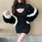Long-sleeve Mock-neck Cut-out Mini Sheath Dress