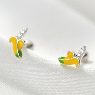 Banana Earring 1 Pair - Green & Yellow & Silver - One Size