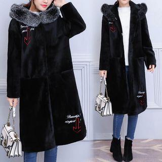 Fleece Buttoned Hooded Long Coat
