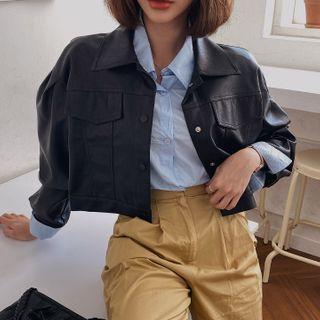 Puff-sleeve Cropped Pleather Jacket One Size