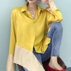 Asymmetric Hem Two-tone Shirt Yellow - One Size
