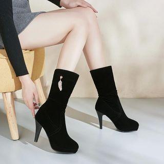 Kitten-heel Velvet Short Boots