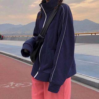 Contrast Trim Zip Jacket As Shown In Figure - One Size