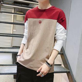 Embroidered Color Block Long-sleeve T-shirt