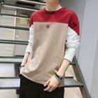 Embroidered Color Block Long-sleeve T-shirt