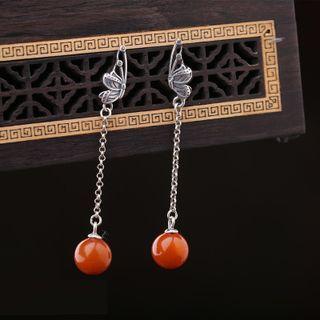 Retro Butterfly Bead Dangle Earring 1 Pair - Silver & Tangerine - One Size