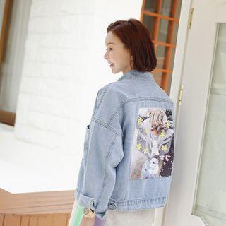 Print-back Denim Trucker Jacket Blue - One Size