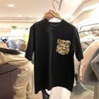 Short-sleeve Leopard Print Pocket Panel T-shirt