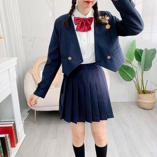 Double Breasted Blazer / Pleated Skirt / Patch / Set