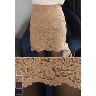 Rosette Lace Mini Pencil Skirt