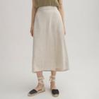 Wrap-front Long A-line Skirt Oatmeal - One Size