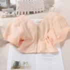 Puff-sleeve Zip-up Cropped Blouse