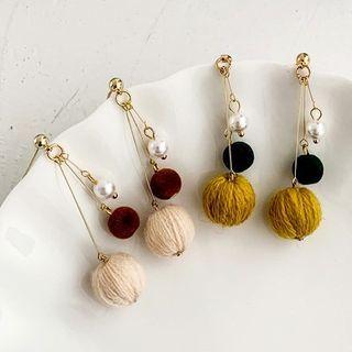 Yarn Bead Faux Pearl Fringed Earring