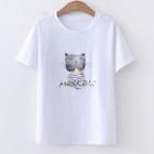Short-sleeve Kitten Printed T-shirt White - One Size