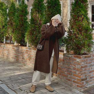 Collarless Double-breasted Dumble Long Coat