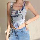 Square-neck Print Crop Tank Top
