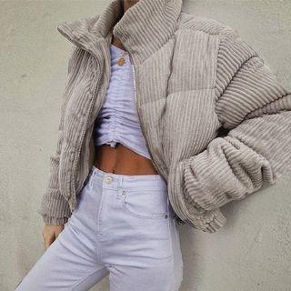 Padded Cropped Corduroy Zip-up Jacket