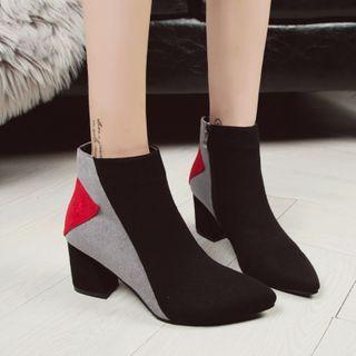 Velvet Panel Block-heel Ankle Boots
