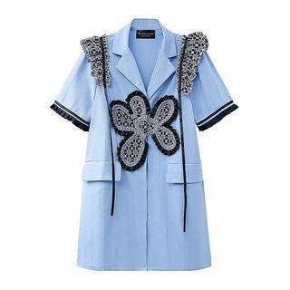 Elbow-sleeve Ruffled Mini A-line Blazer Dress Blue - One Size