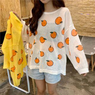 Long-sleeve Citrus Print Knitted T-shirt
