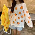 Long-sleeve Citrus Print Knitted T-shirt