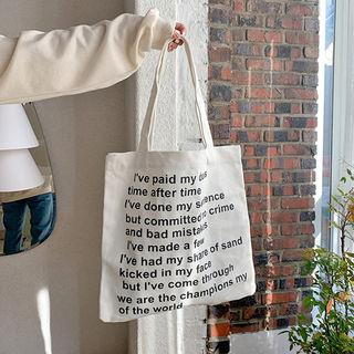 Letter-printed Cotton Shopper Bag White - One Size