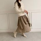 Diagonal-ruffle Maxi Full Skirt Beige - One Size