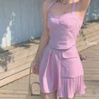 Halter-neck Camisole Top / Cardigan / A-line Skirt