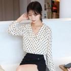 Long-sleeve Dotted Wide-collar Chiffon Blouse