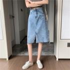 Frayed Denim A-line Midi Skirt