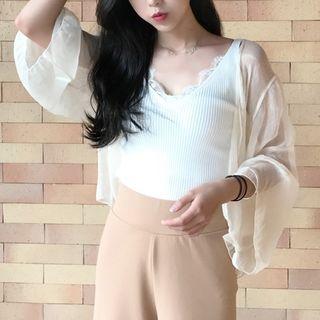 Lace Trim Knit Camisole Top / Chiffon Jacket