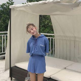 Set: Letter Short-sleeve Hoodie + Shorts